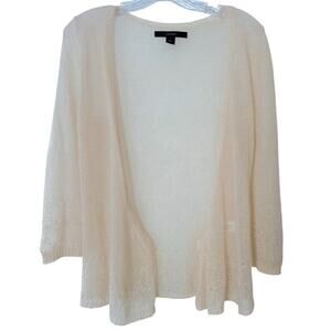 Express Pearl-Embellished Mohair Cardigan Women's M Cream Delicate 3/4 Sleeve
